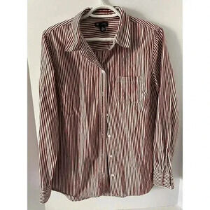 Gap Women’s Red & White Striped Boyfriend Fit Button-Up Shirt - Medium